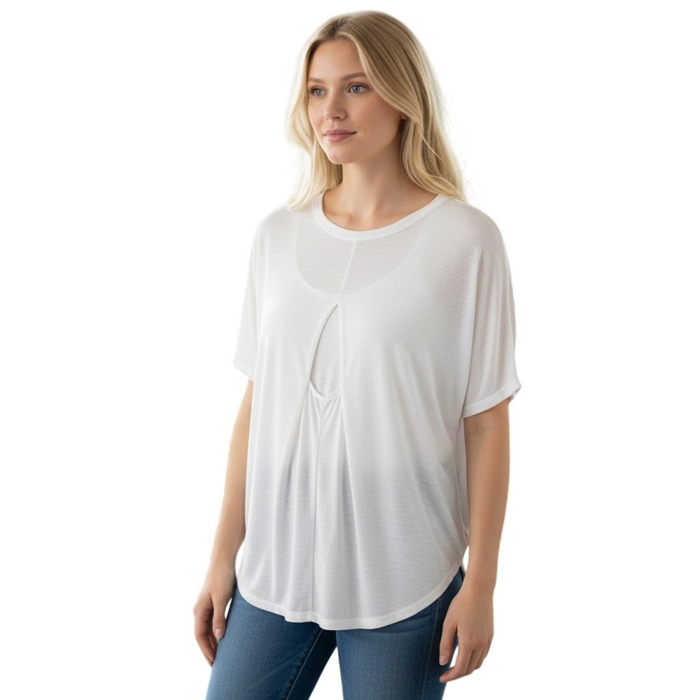 Zella All Day White Short Sleeve Keyhole Cutout Activewear Top Medium NWT